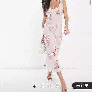 ASOS DESIGN scoop neck midi slip dress in pink floral chiffon print